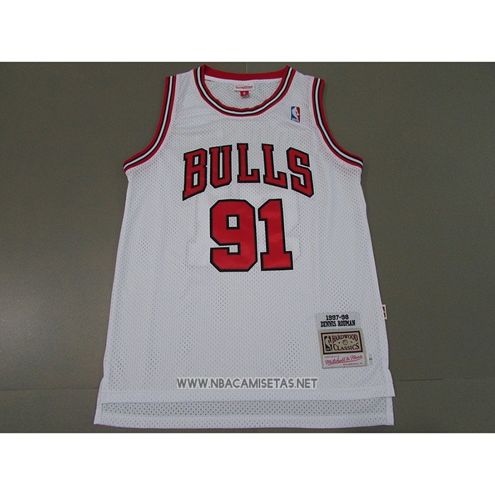 Camiseta Chicago Bulls Dennis Rodman NO 91 Mitchell & Ness 1997-98 Blanco